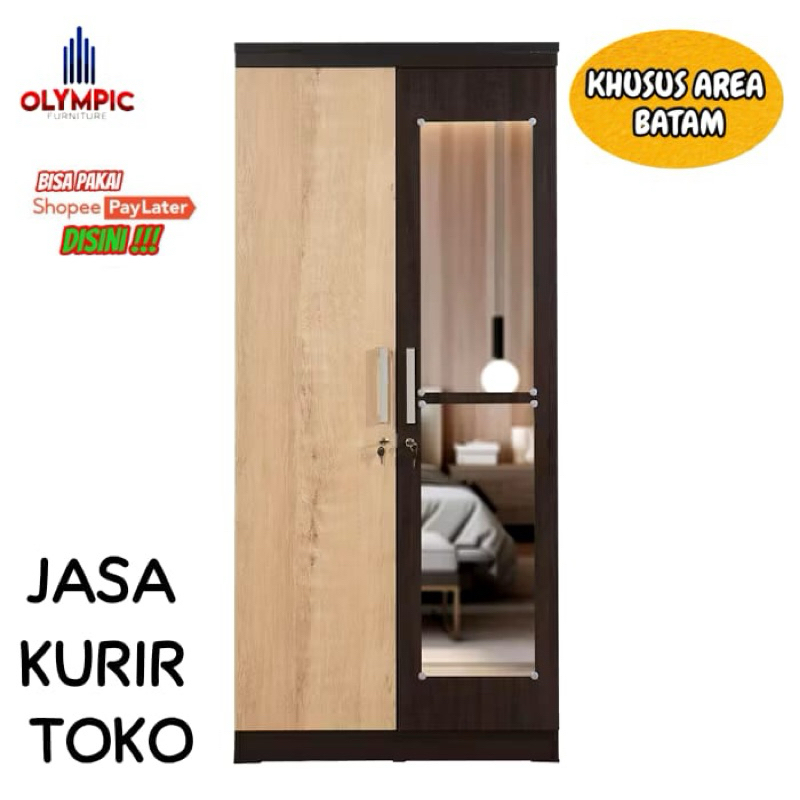 LEMARI PAKAIAN 2 PINTU KAYU LP FUERTE 2P + RAKIT [ BATAM ]