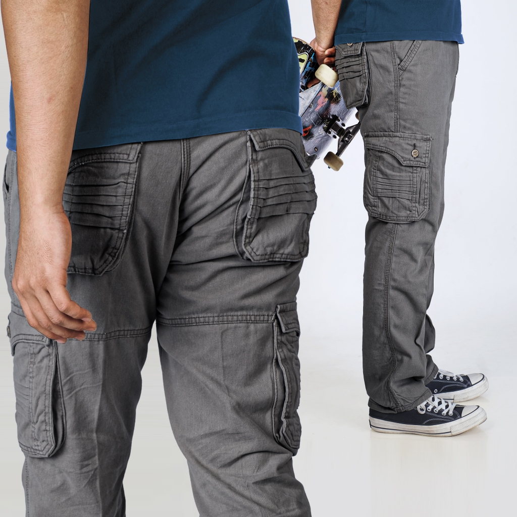 DGM Celana Cargo Panjang Pria Kantong Kerut Premium Abu Tua 2599