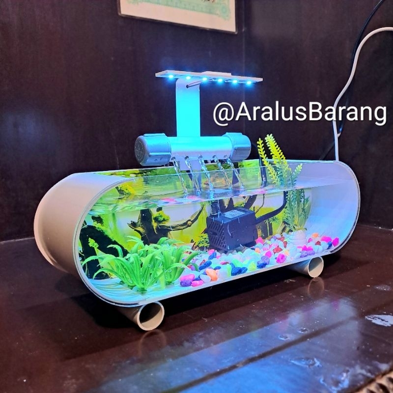 Aquarium Mini Fullset Dengan Air Terjun/Aquarium Mini/Aquarium Akrillik/Aquarium Minimalis Fullset