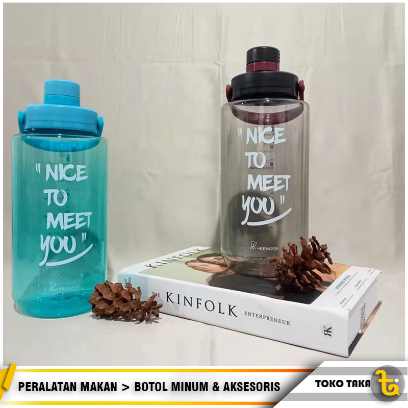 Botol Minum Plastik Nice To Meet You I Botol Transparan Logo HEENOOR I Botol Plastik DOFF I 1800ML/2