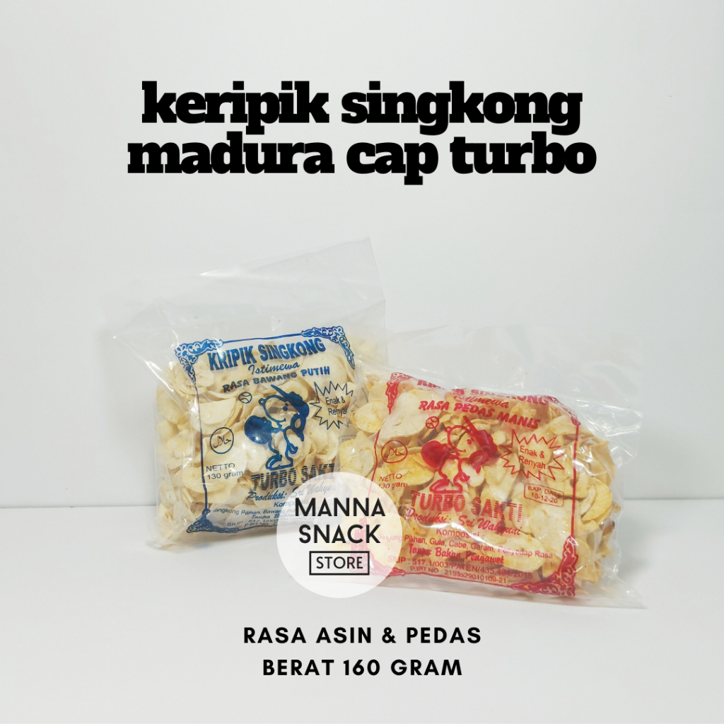 

Manna Snack - Keripik Singkong Madura Turbosakti Pedas Gurih Oleh-oleh Khas Madura Jatim