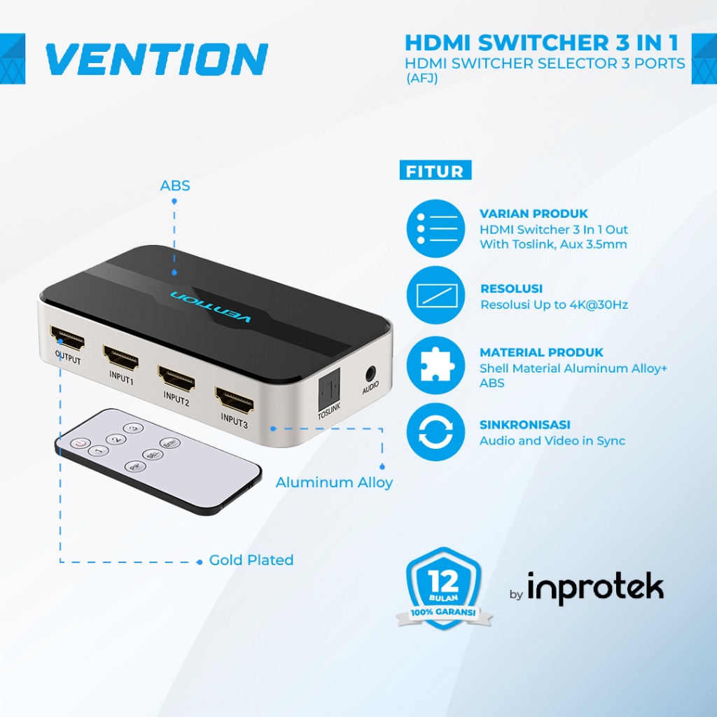 Vention HDMI Switcher 3 in 1 out HDMI Switch Selector 3 Ports