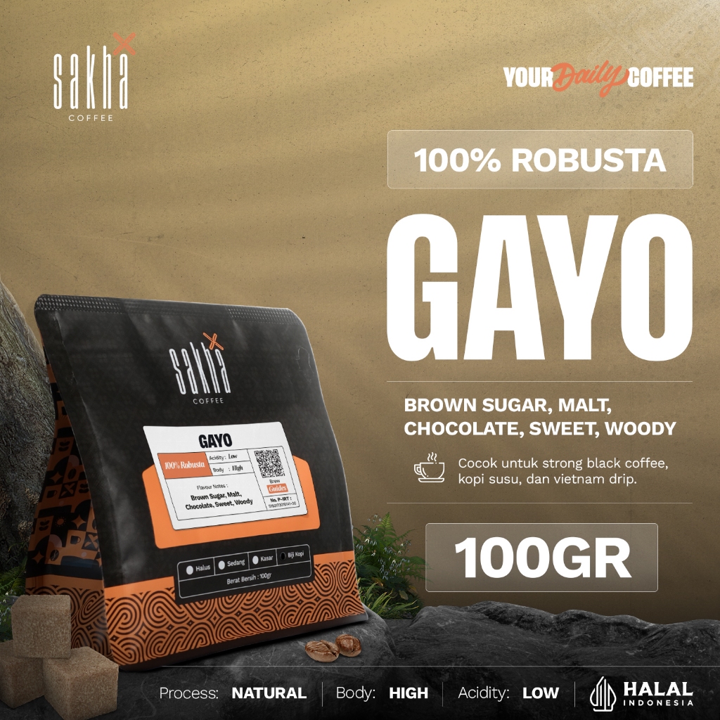 

Kopi Robusta Gayo Aceh Coffee Roast Bean Espresso Beans 100 Gram Biji Bubuk Coffe Roastery