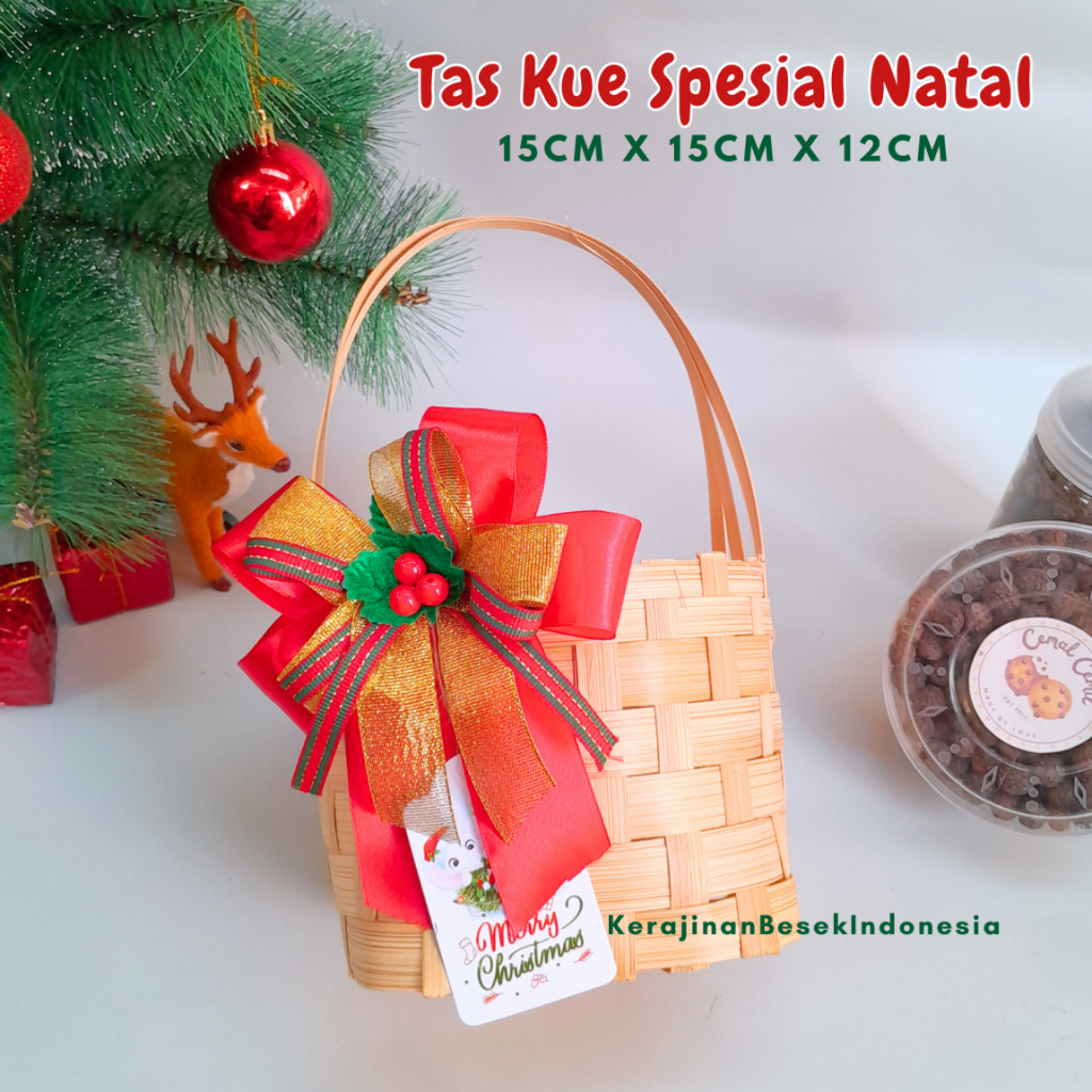 

TAS KUE PREMIUM NATURAL PITA NATAL TOPLES BULAT 500gr Goodie bag hampers parsel kado christmas unik