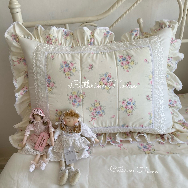 Coquette Sprei Handmade Katun - Rose Bouquet White Ivory