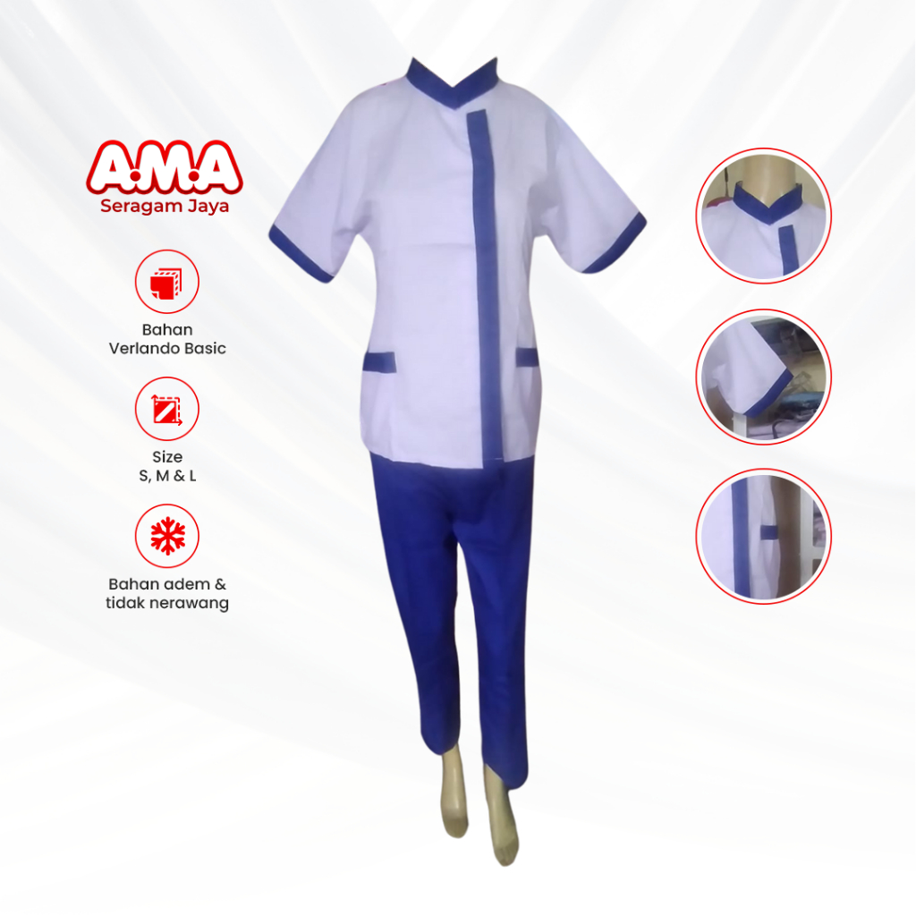 Baju Perawat Wanita Biru Seragam Oka Jaga Dinas Medis Lengan Pendek Adem Tidak Nerawang Size S M L