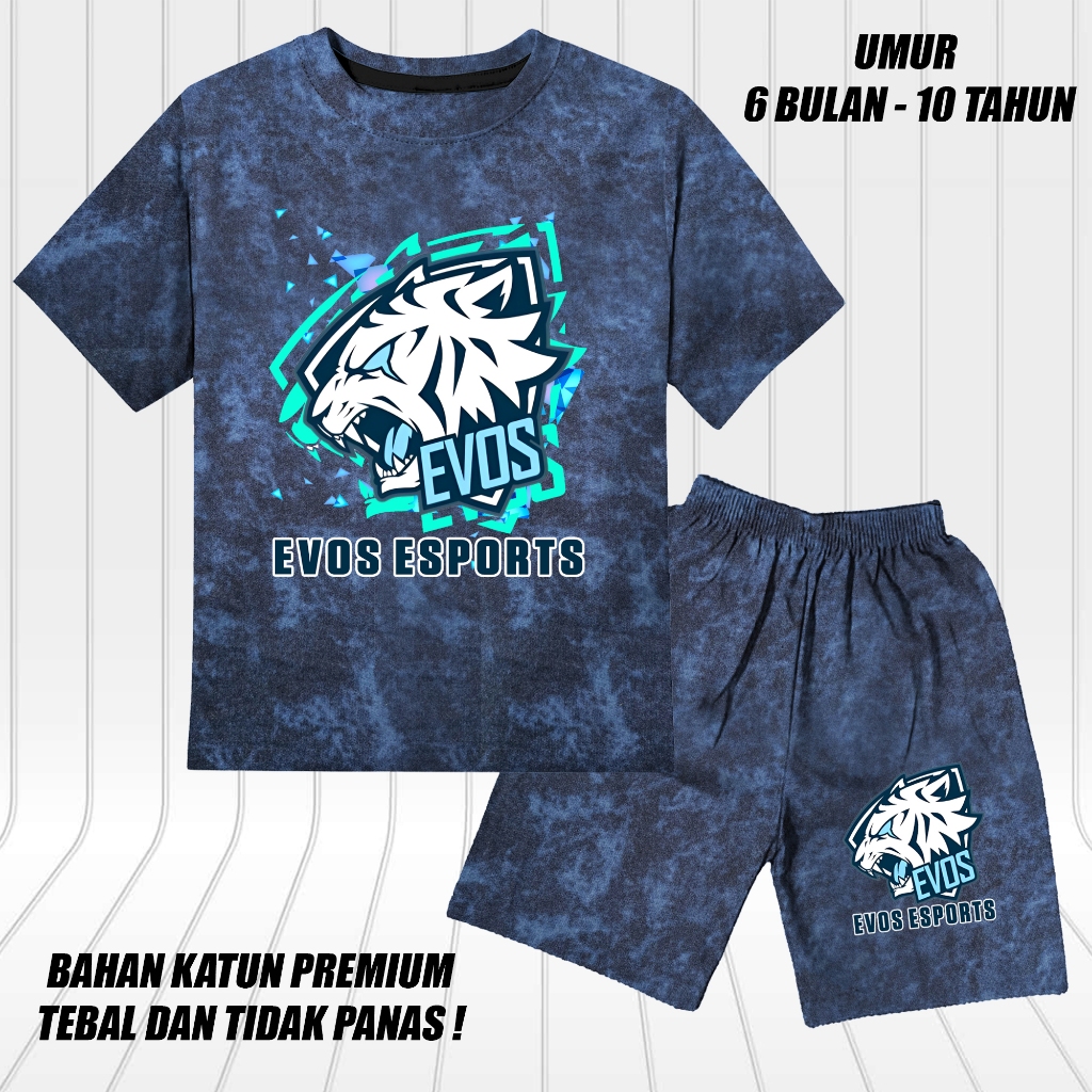 setelan denim jeans printing lengan pendek anak laki laki perempuan set baju anak evos 2