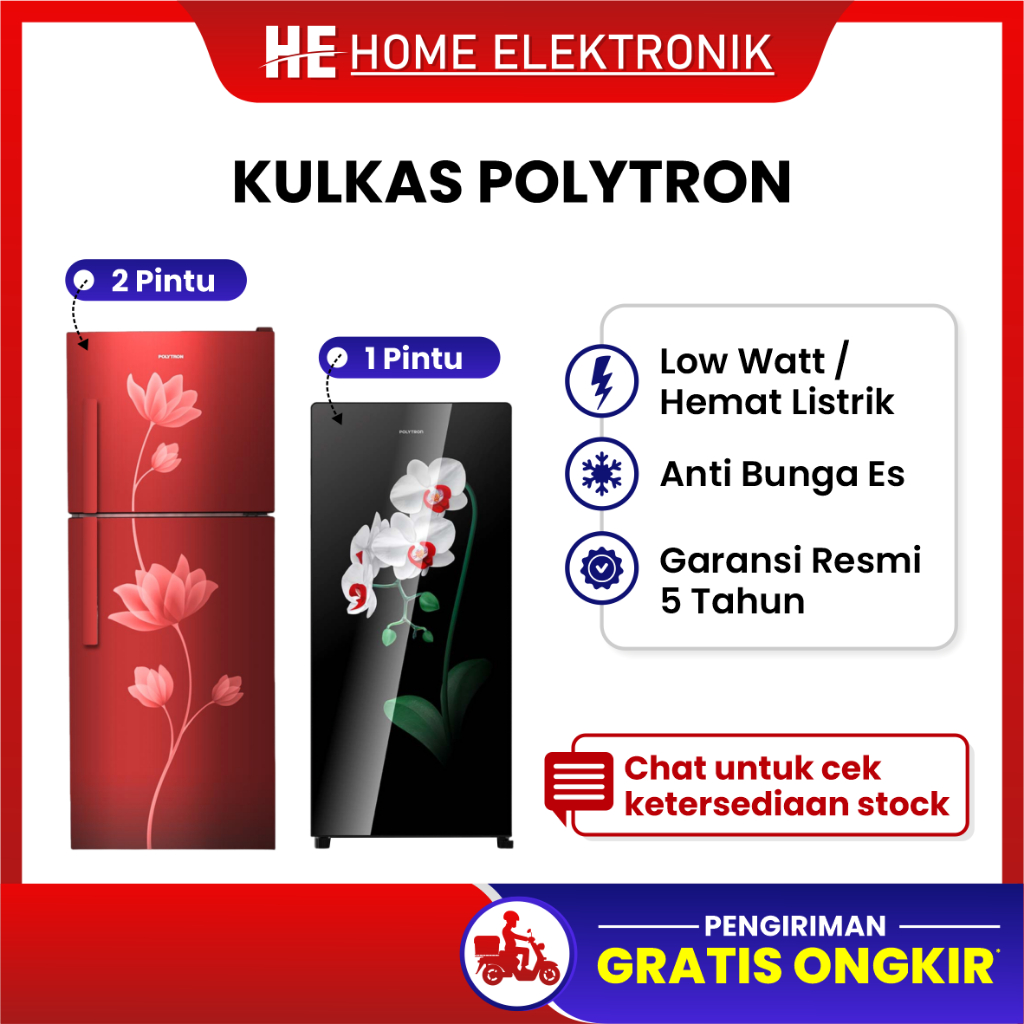 Polytron Kulkas  2 pintu /1 Pintu Garansi Resmi