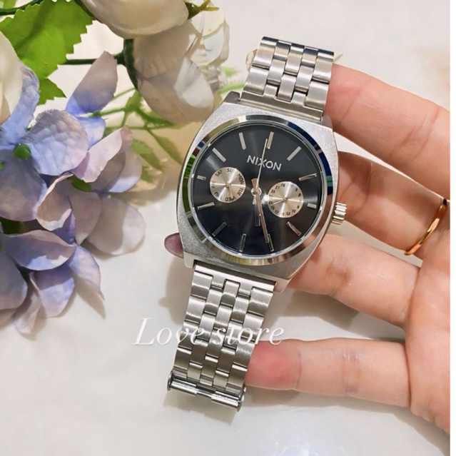 JAM TANGAN NIXON SILVER BLACK STAINLESS FASHION BISA COD FREE BOX LENGKAP