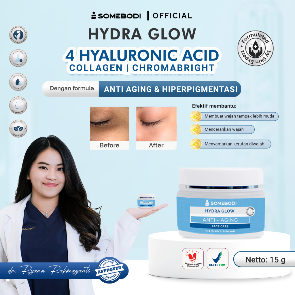 SOMEBODI Hydra Glow Cream Glowing dan Pencerah Wajah dengan Collagen | Anti Aging Cream | Wajah Kenc