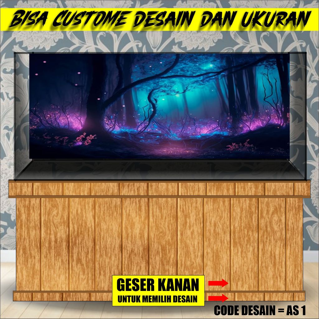 stiker background aquarium 3d timbul custome jumbo kaca akrilik besar full setfantasi forest as