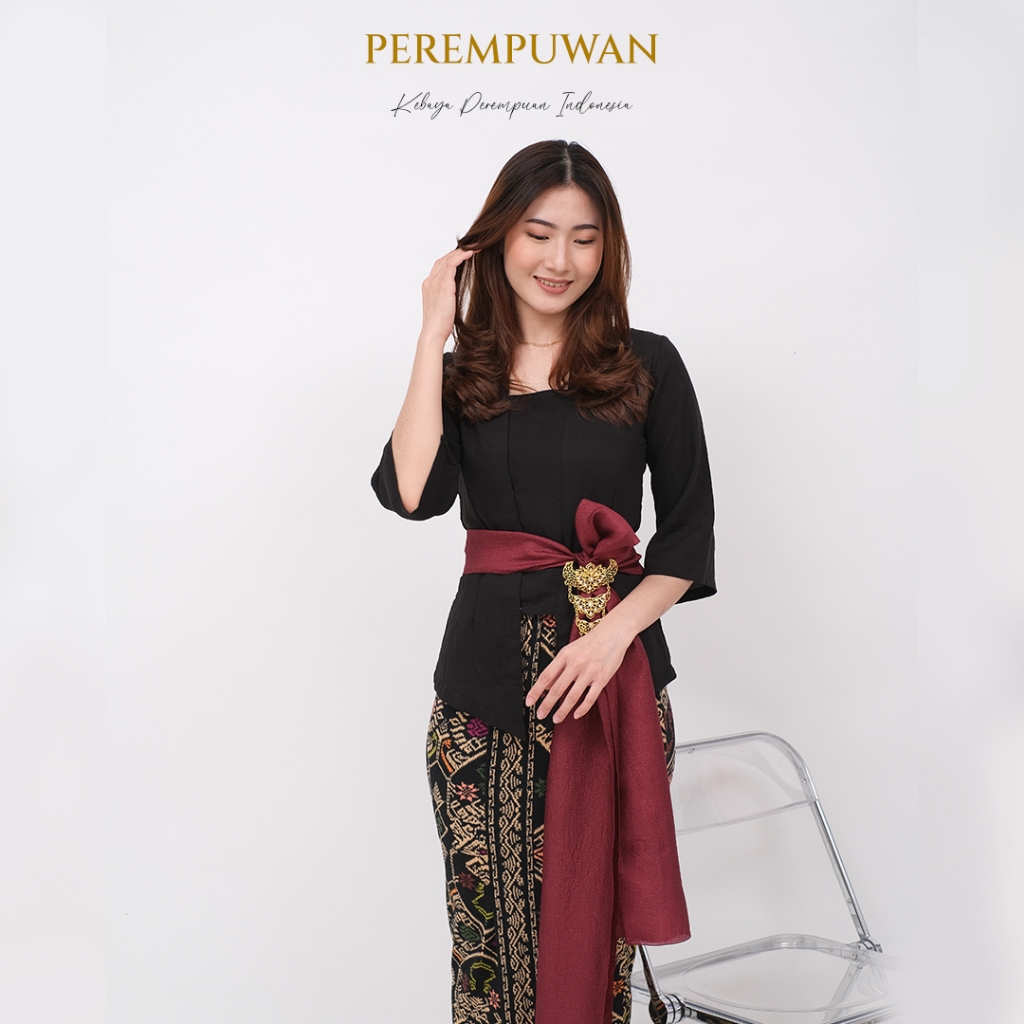 PEREMPUWAN - Setelan Atasan Kebaya Bali Kutu Baru Jadul Vintage Casual Simple Kain Katun Linen Hitam