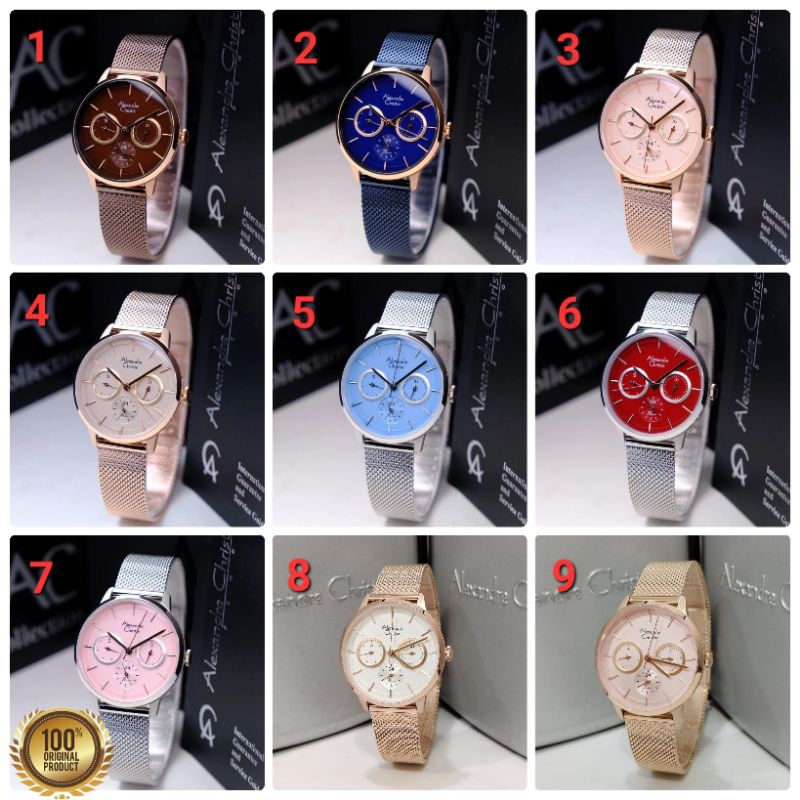 ✓ORIGINAL GARANSI RESMI 1 TAHUN JAM TANGAN WANITA ALEXANDRE CHRISTIE ANALOG CEWEK RANTAI PASIR STAIN