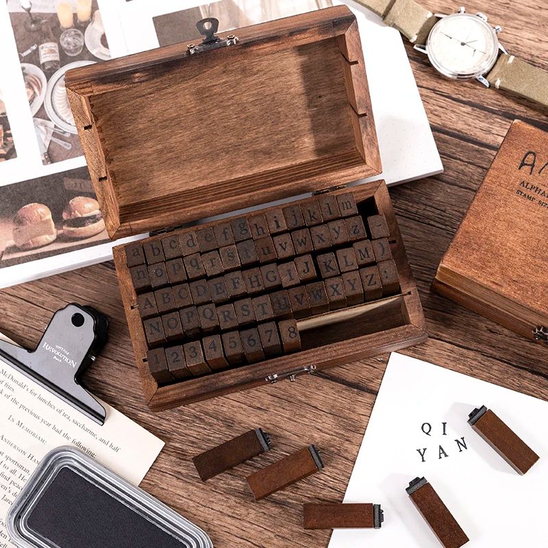 [Artopia] 70pcs Stempel Alphabet Number Alfabet Stamp Wood Wooden Kayu Estetik Kotak Numbers Angka