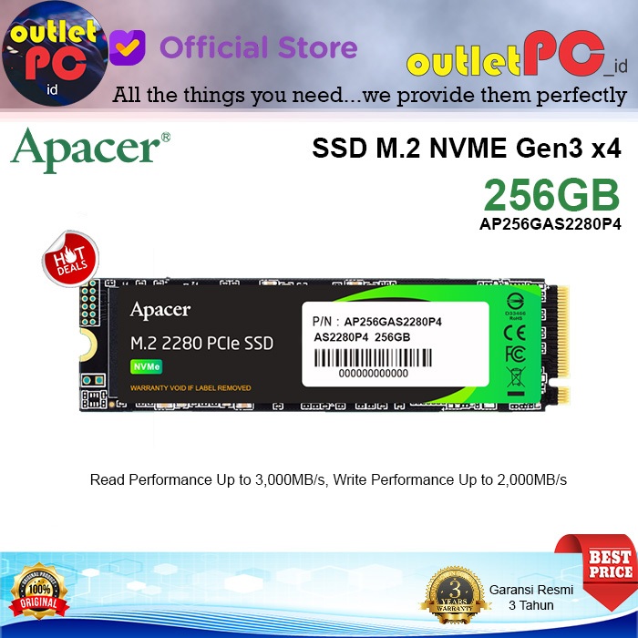APACER SSD AS2280P4 M.2 PCIe Gen3 x4 256GB NVMe 256 GB 256G M2 3.0