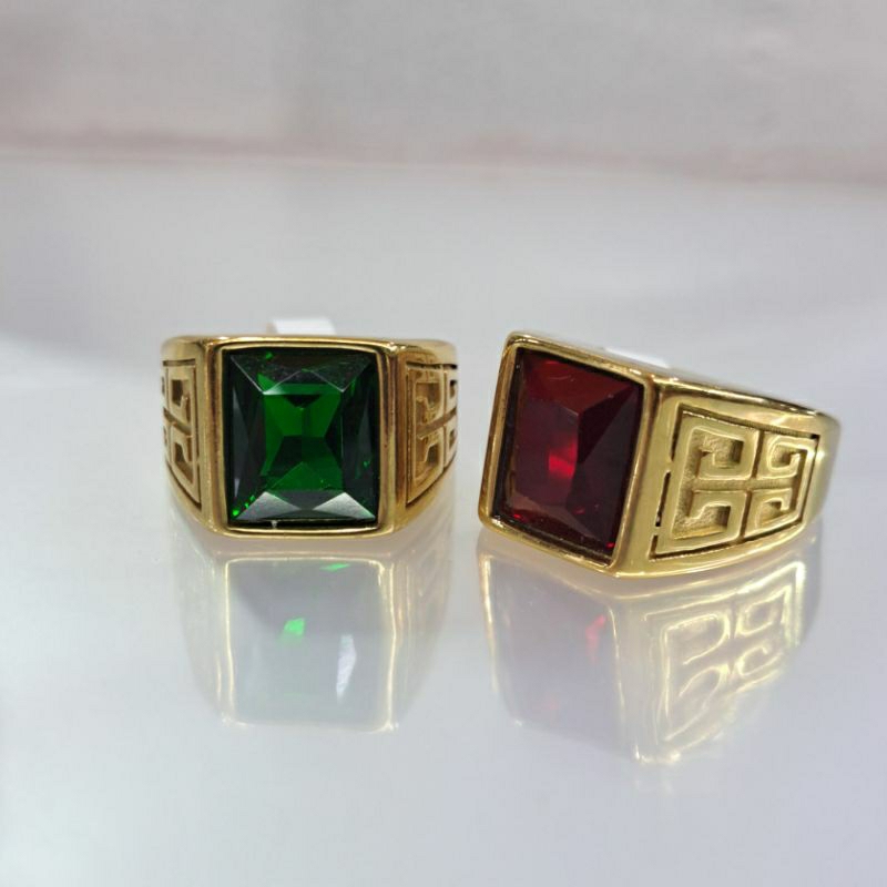 Cincin Titanium Pria Tidak Luntur Batu Asli Natural Catam Merah Siam Zamrud (43)