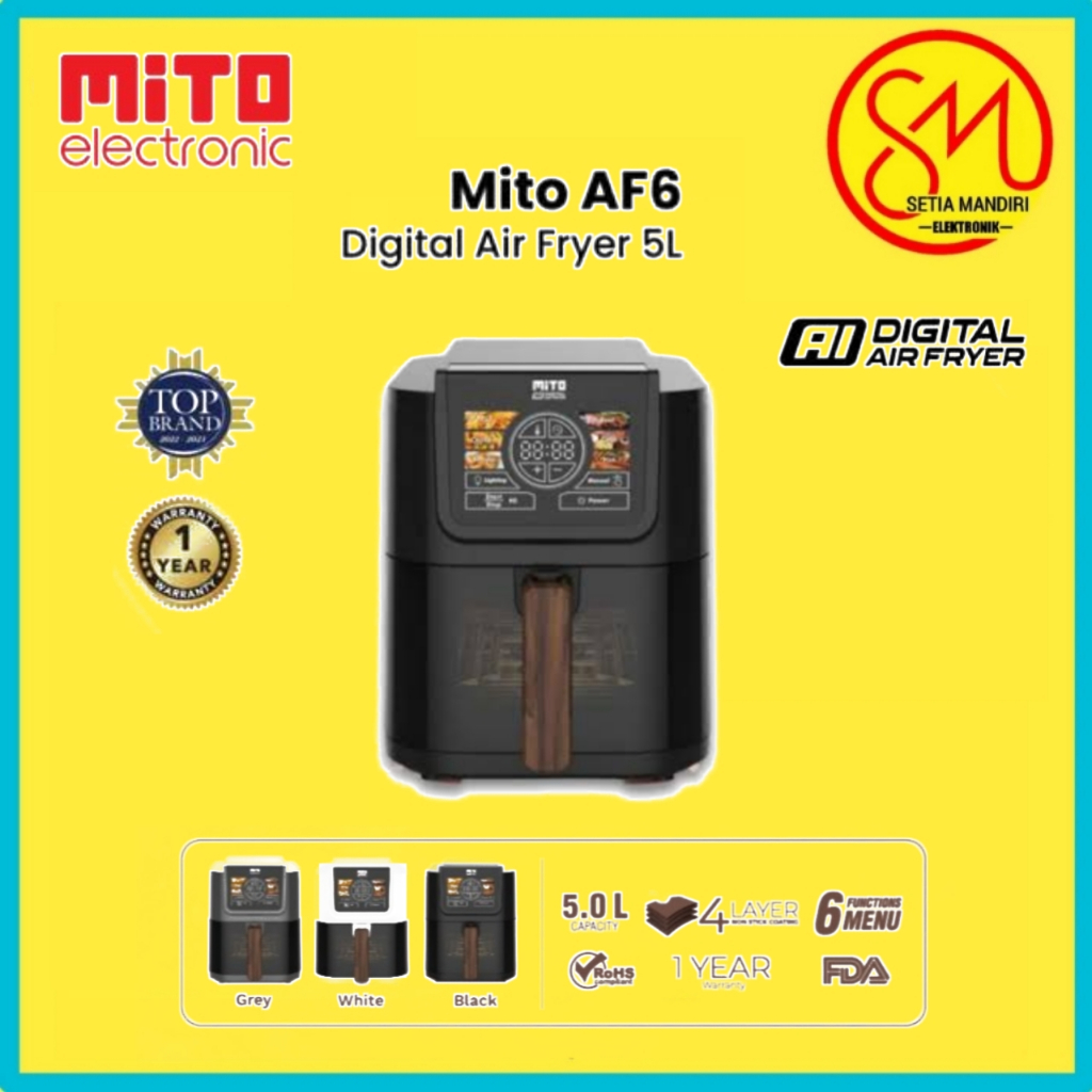 MITO Air Fryer AF6 Smart AI-Fryer Digital, Low Watt, 5L Semi Transparan, Touch Screen LED