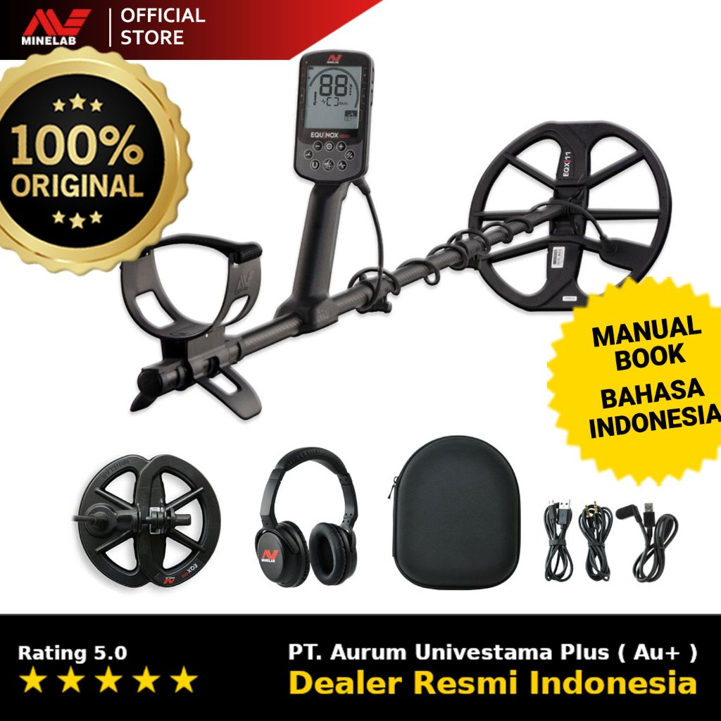 Metal Detektor Minelab Equinox 900 RESMI Paket Standar + Aksesoris Detektor Emas dan Harta Karun, Mu