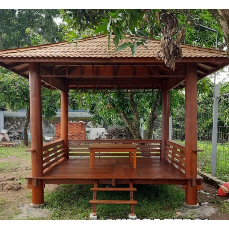 Gazebo kayu minimalis kayu kelapa ukuran 3 x 3 meter
