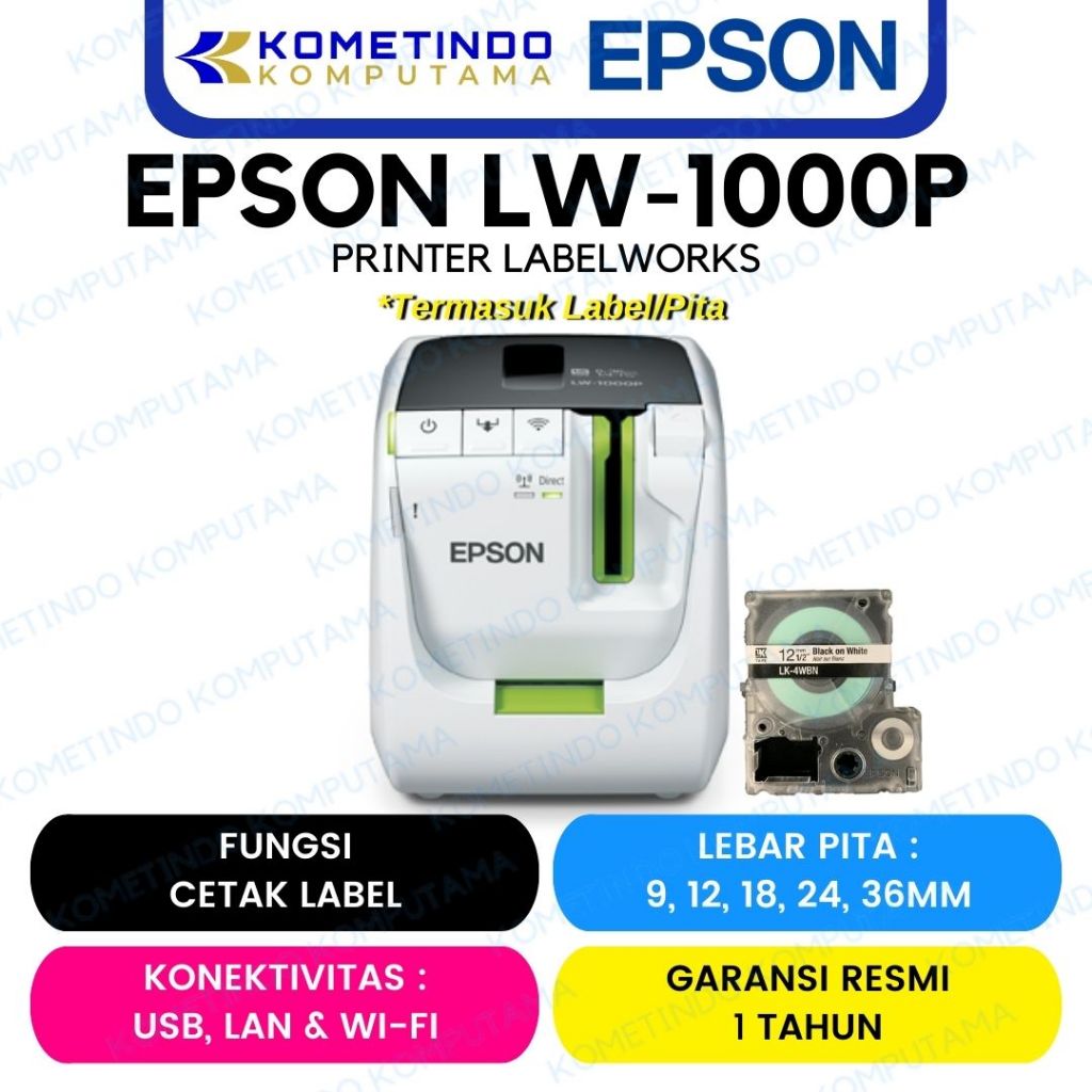 

LW-1000P LabelWorks Printer Epson Wi-Fi PC-Connectable Label Printer LW1000 TAPE UKURAN MULAI 6mm 9mm 12mm 18mm 24mm 36mm
