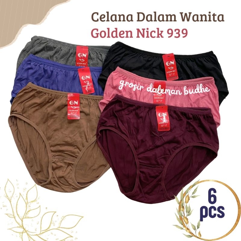 Isi 6 Pcs CD Golden Nick 939 Warna Gelap | Celana Dalam Wanita Lusinan | GOLDEN NICK | Celana Dalam 