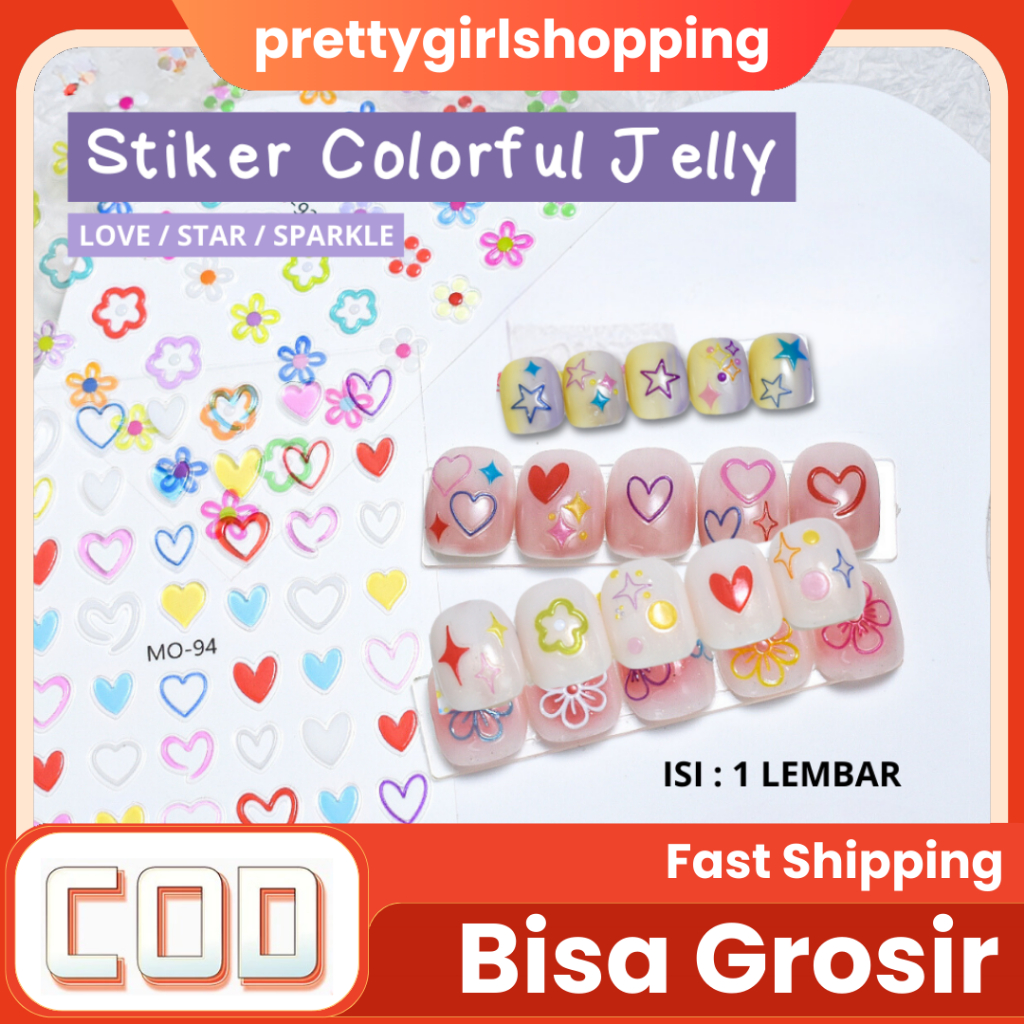 Pretty Stiker Kuku 3D Jelly Huruf Cartoon/Character/Nail Sticker Tahan Air Cute Colorful DIY Accesso