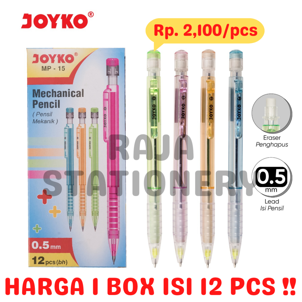 

JOYKO MECHANICAL PENCIL 0.5MM CLICKER PENSIL MEKANIK 0.5 JOYKO CETEK MP-15 BOX LUSIN [12PCS]