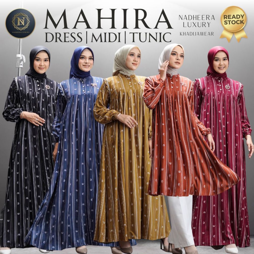 [BISA COD] MAHIRA SERIES NADHEERA LUXURY DRESS MIDI TUNIK TERBARU GAMIS MOTIF RAYON PREMIUM SALUR SP