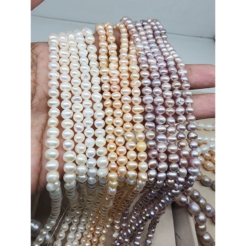 Mutiara air tawar asli per untai size 4-5mm / mutiara breads / mutiara air tawar / mutiara bahan / m