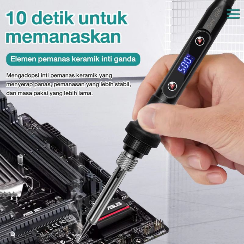 Solder Listrik 80 Watt Adjustable Temperature Digital Solder Cepat Panas Digital