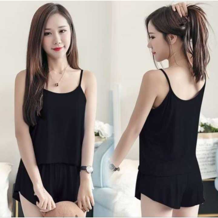 Baju Tidur Set Wanita Sexy Camisole dengan Celana Pendek Piyama Wanita Kamisol Setelan Korea Style J