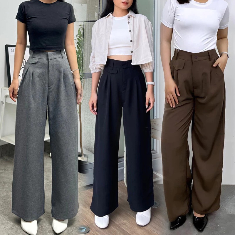ORO PANTS Celana kulot Highwaist Anti Kusut Loose Pants Trouser Wanita Celana Panjang Casual Formal