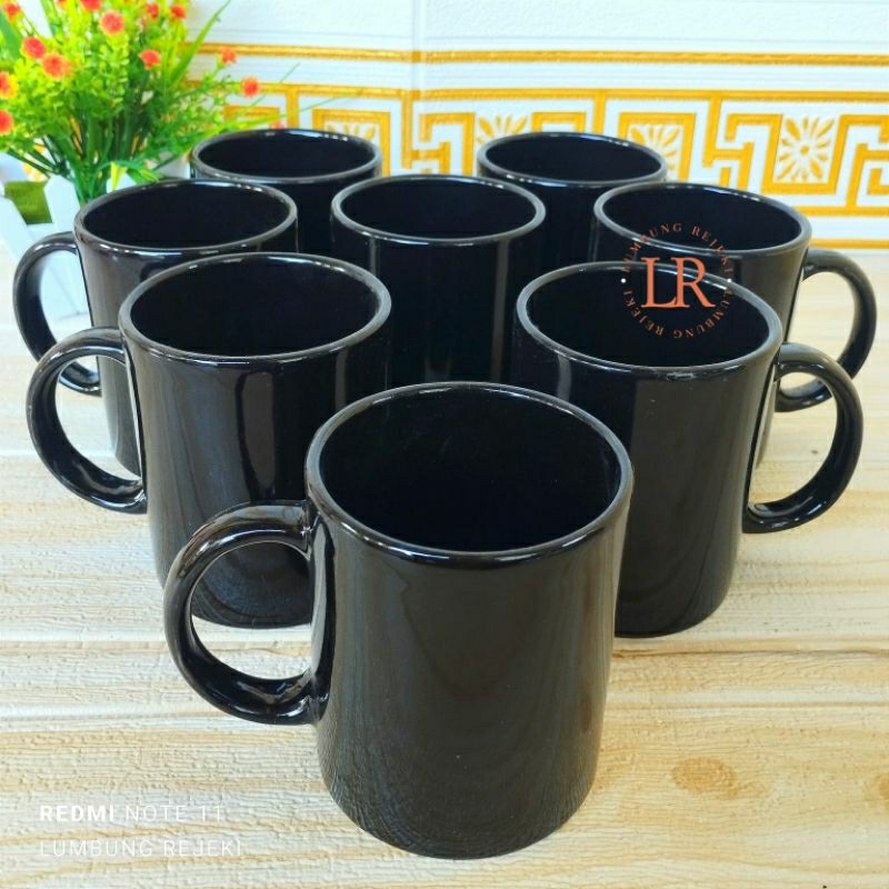 [COD] GELAS MUG HITAM POLOS / MUG KERAMIK HITAM PUTIH / GELAS MINUM KERAMIK WARNA HITAM / MUG SABLON