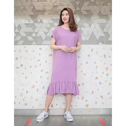 TRENDY DRESS MIDI KEKINIAN MODEL LENGAN PENDEK RUFFLE DAILYWEAR PROMO MURAH COD