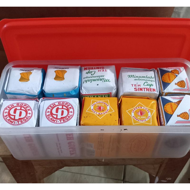 

10 pcs teh buat racikan free box, dandang biru, poci, sintren, nyapu, gopek