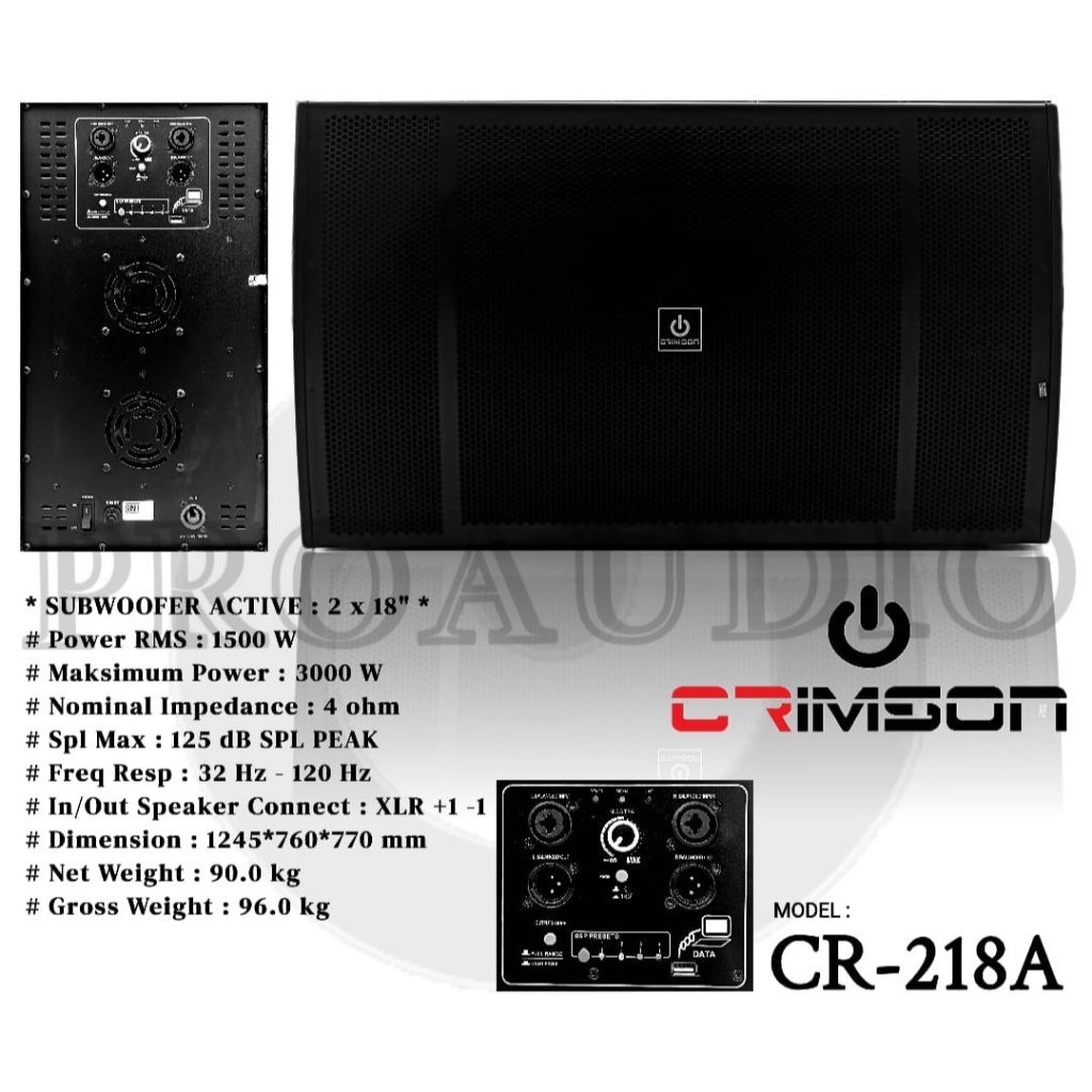 SUBWOOFER AKTIF 2X18 INCH CRIMSON CR 218A / CR218A / CR-218A SUBWOOFER 1500 WATTS ORIGINAL