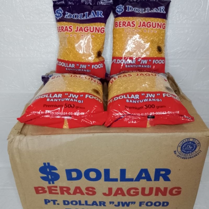 

satu dus isi 20 pcs atau 10 kg beras jagung dollar kemasan 500 gram - beras jagung super