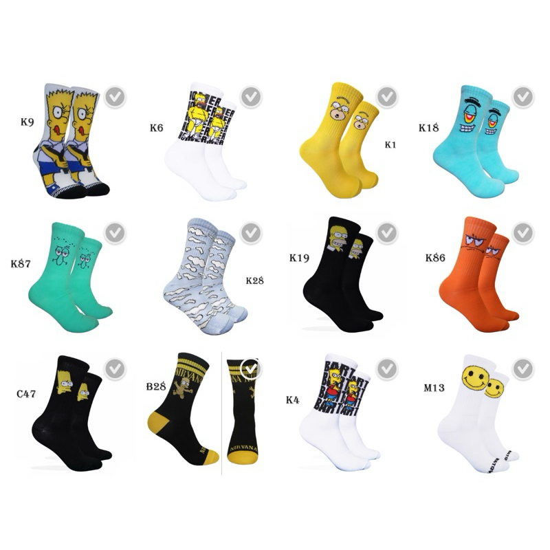 (Kartun) Kaos Kaki Tebal Panjang Oldskool Motif Sport Skate Casual Pria Wanita