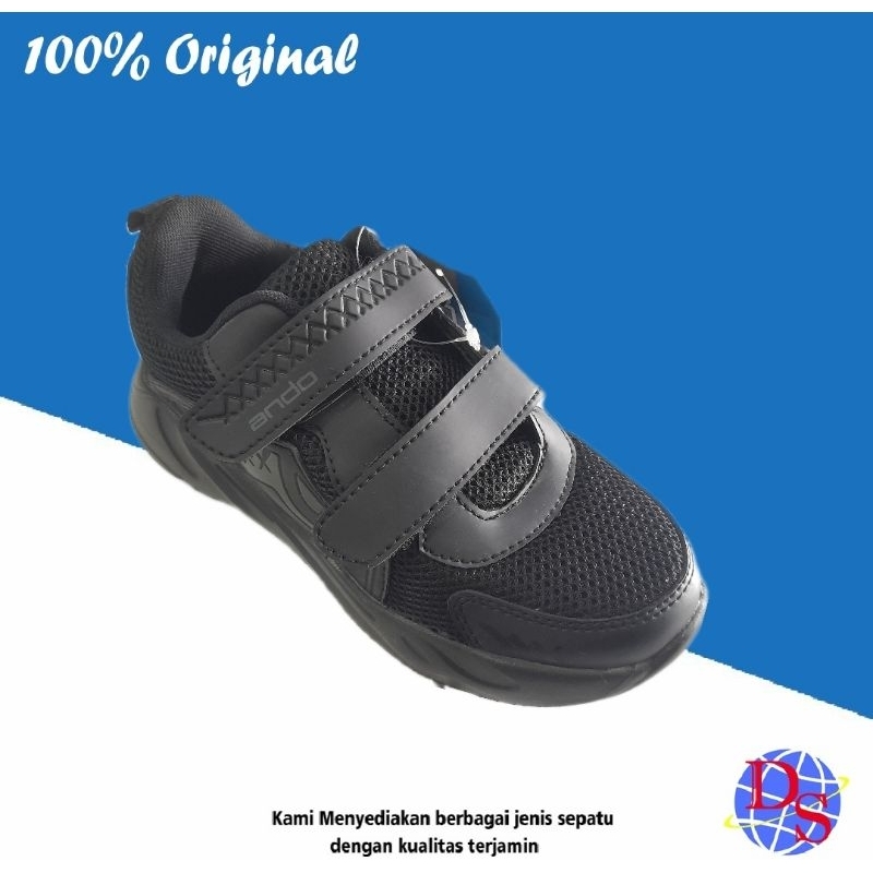 Sepatu Sekolah Anak Ando Hans Vlc(AK)Sepatu Ando Sepatu Perekat Hitam Polos