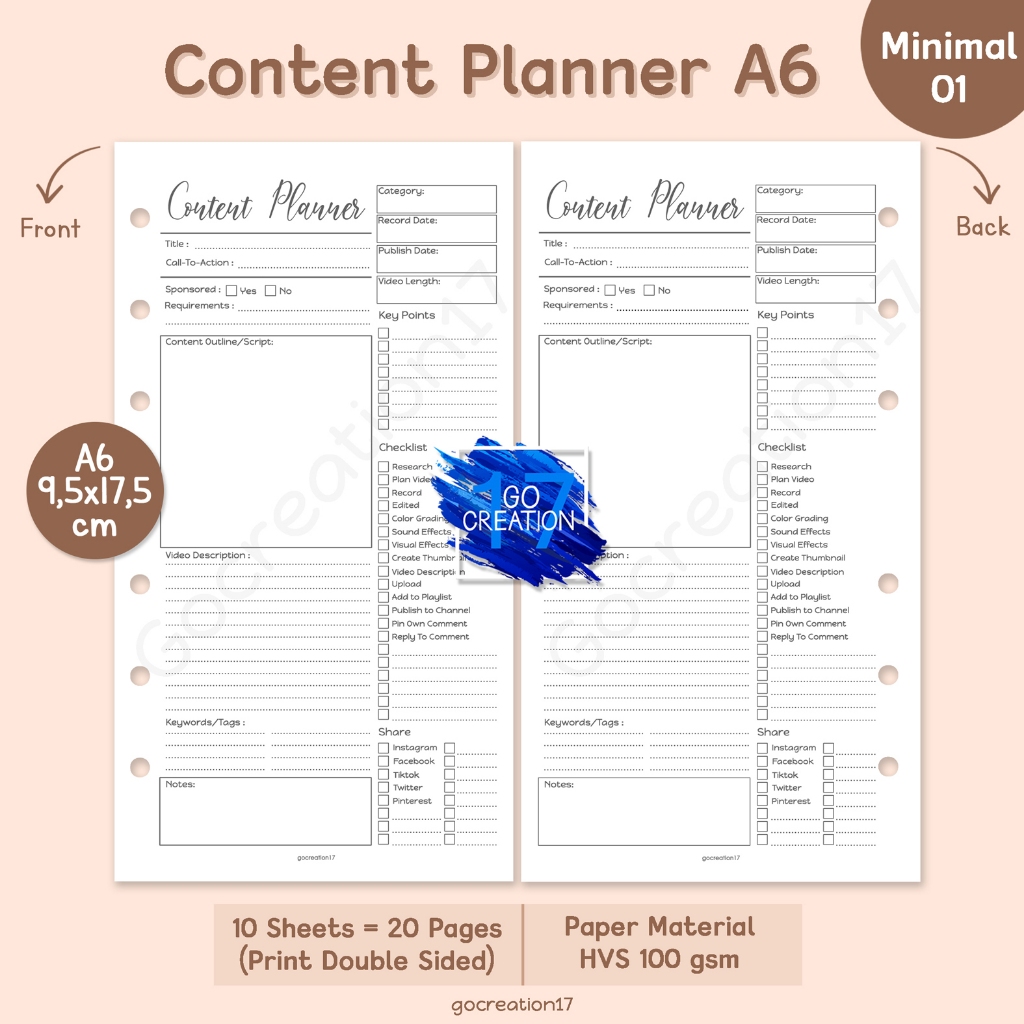 

Buku Planner Refill Kertas Isi Binder Content Plan Simple Minimalis A6
