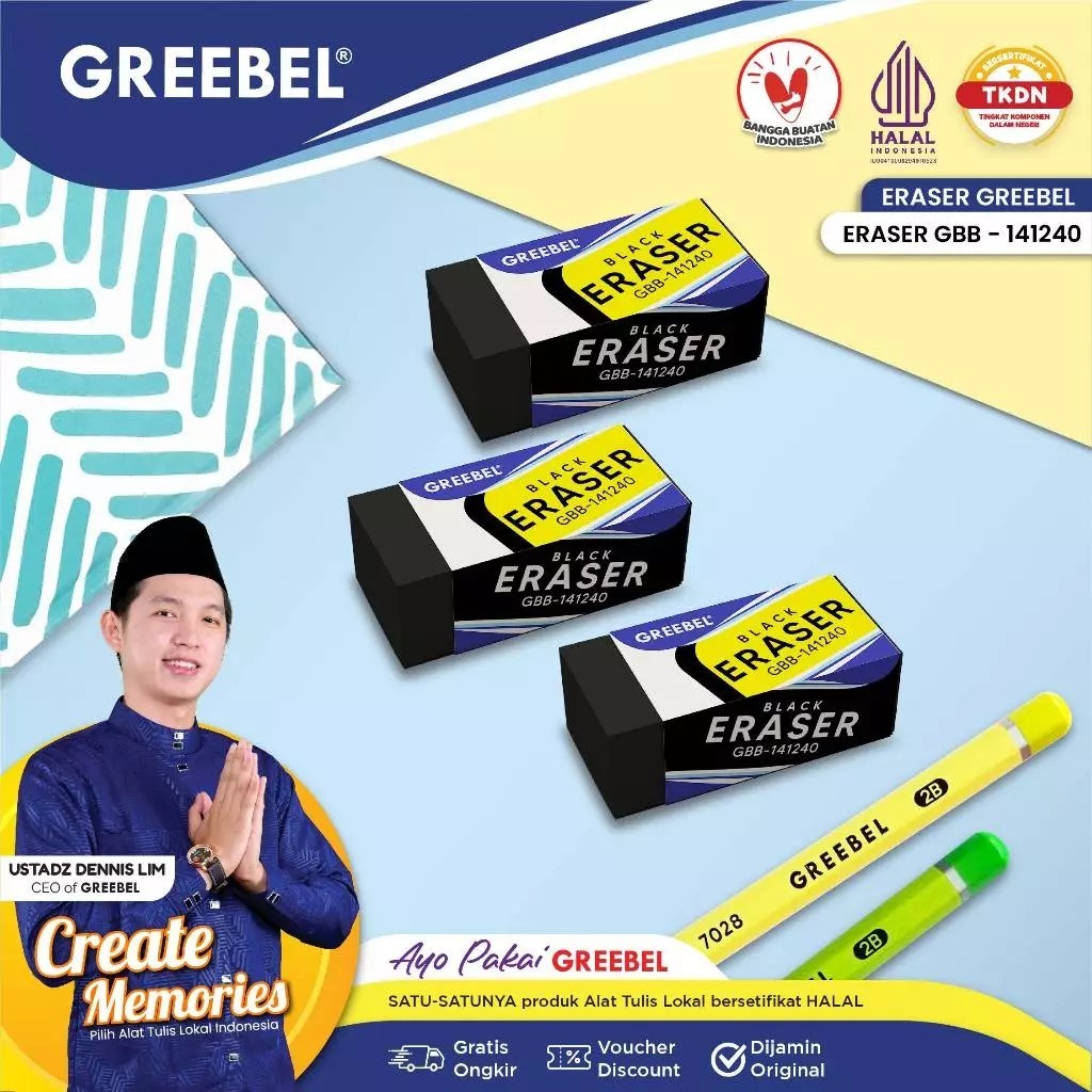 

GREEBEL ERASER GBB-141240 (1 PCS)/Penghapus/Setip/hapusan gk berdebu/gk mudah Patah/utk anak
