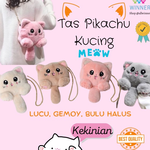Serba Serbu TAS SELEMPANG PIKACHU KUCING TAS BONEKA GEMOY Model Kucing Lucu Bulu Korean Style Tas Ba