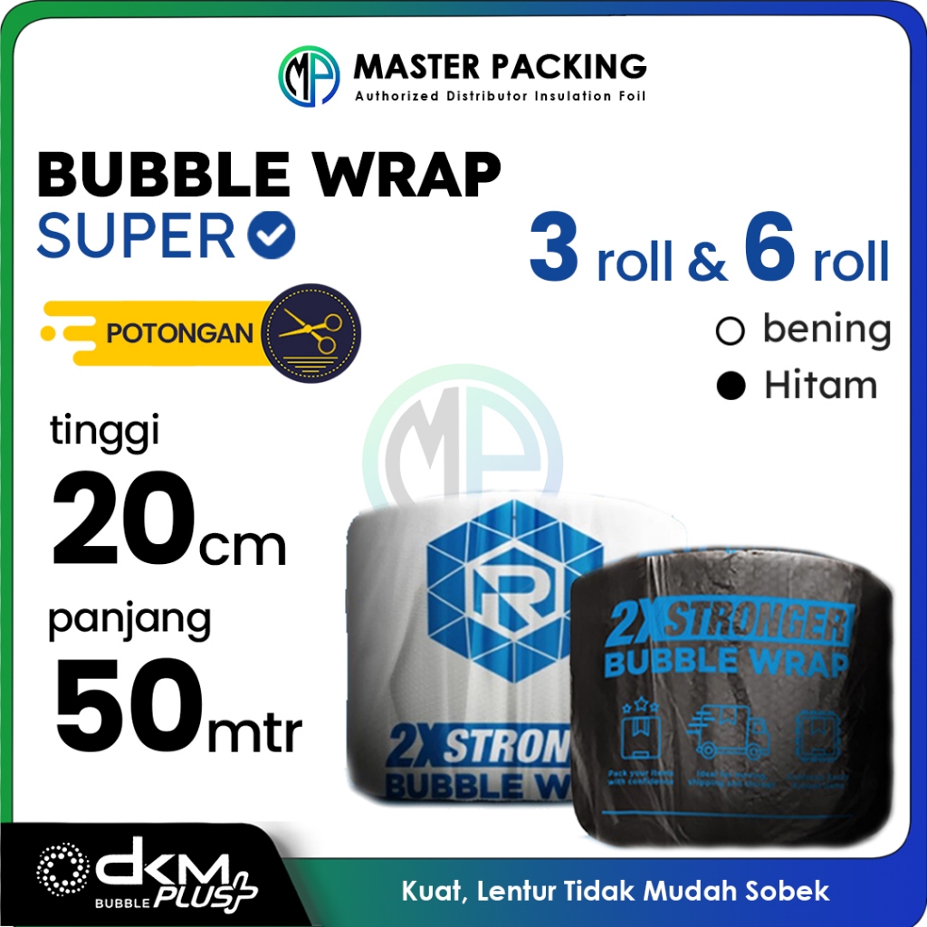 

Plastik Bubble Buble Wrap Roll 20cm x 50meter Bening Putih Transparan / Hitam Murah Super Rusfet