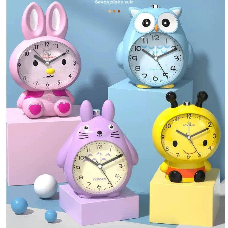 JAM ALARM KARAKTER helo kitty doraemon burung hantu MEJA TABLE Wall CLOCK STAND LUCU WEKER BUNYI DEK