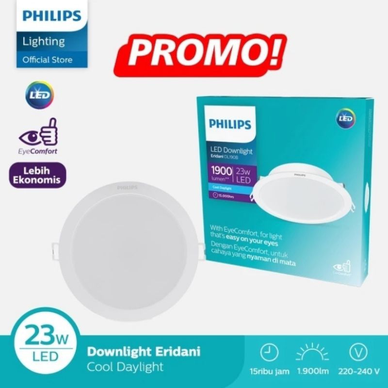 PHILIPS Downlight Bulat Eridani Putih 23W 23Watt 23 Watt W DL190B Lampu Led Plafon Led18 D200