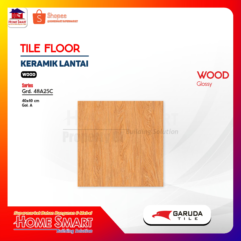 keramik lantai Garuda Tile 48A25C 40 x 40 - Motif Kayu
