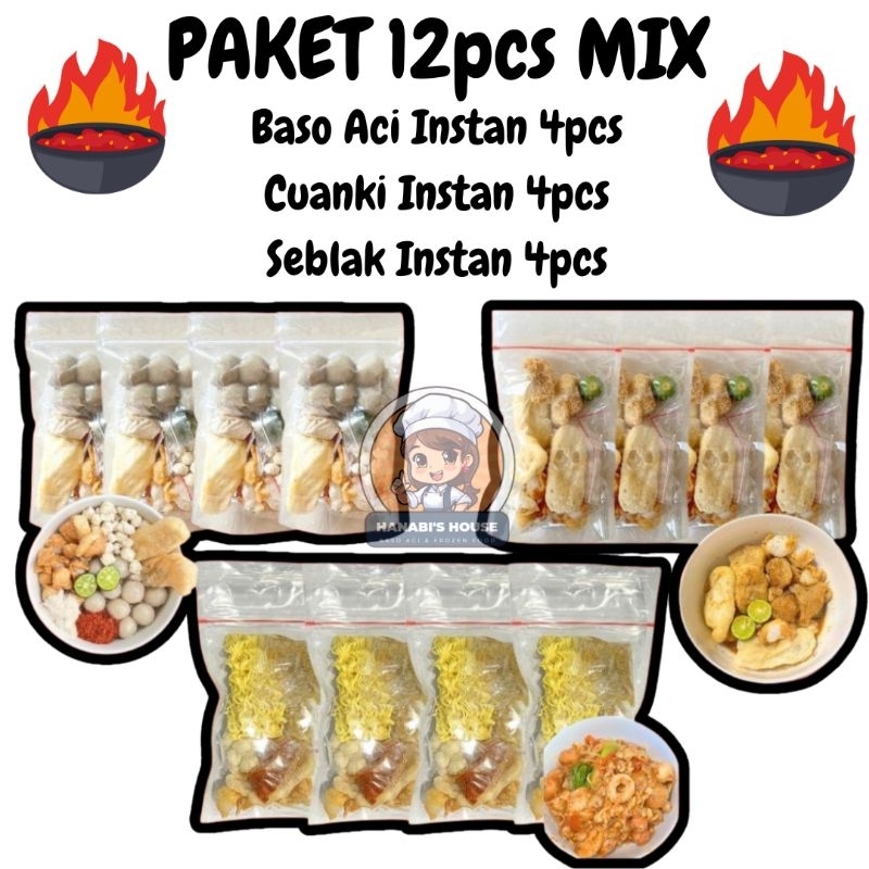 

(PAKET 12PCS MIX 3 FREE BASRENG) baso aci instan cuanki seblak boci tulang rangu bawang cirawang isi ayam mercon pedas cireng mercon cimol keju cilok sambal kacang paket hemat paket usaha murah enak