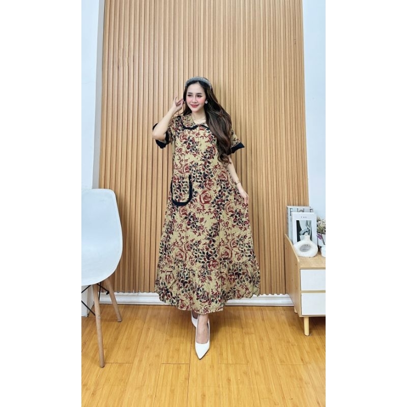 Daster rayon premium kerah ruffle saku ld 120 bahan rayon premium