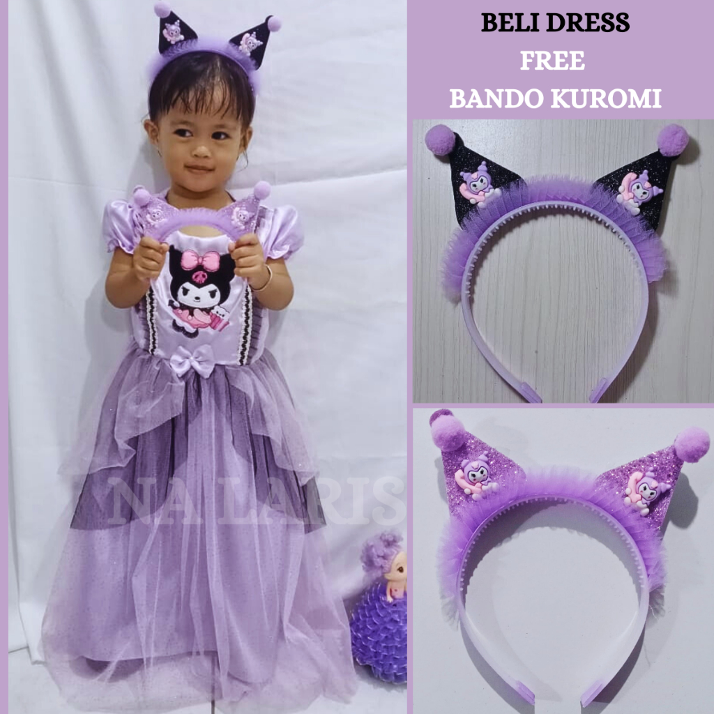 ( GRATIS BANDO KUROMI ) Dress ultah kuromi anak perempuan import usia 3 - 10 tahun gaun kuromi anak 