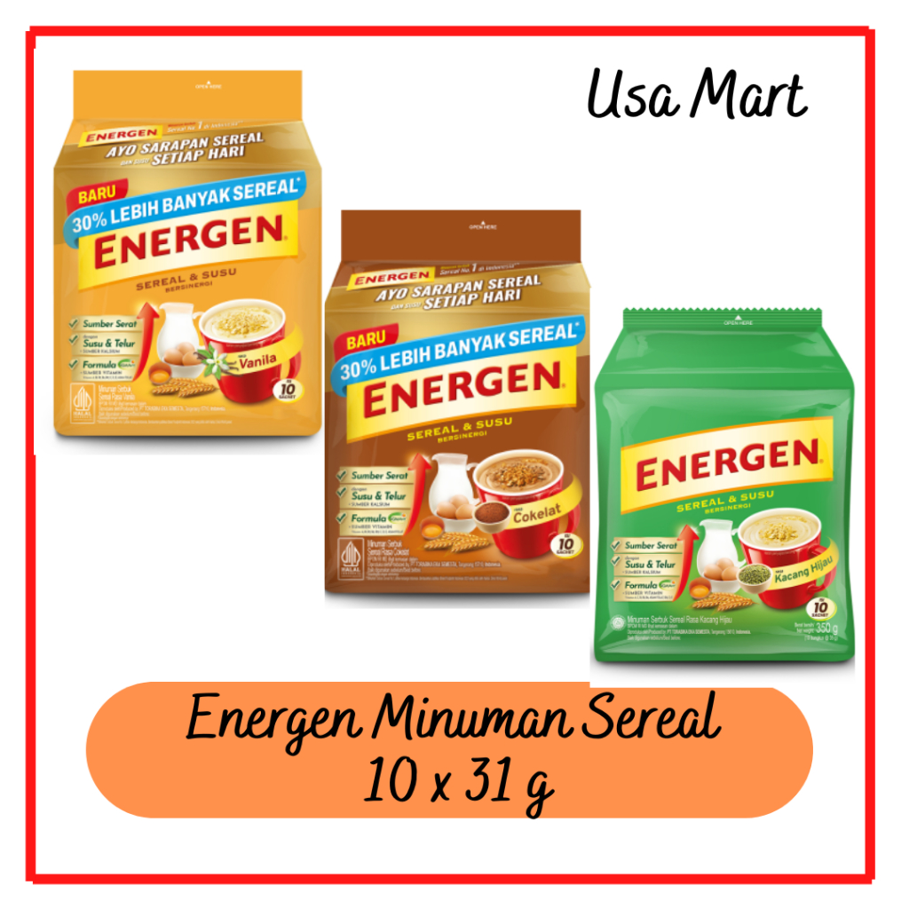 

ENERGEN Minuman Sereal Coklat / Vanila / Kacang Ijo / Jahe 10 pcs